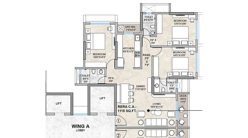 Platinum-Vibe-Floor-Plan-3 BHK - 1115 Sqft